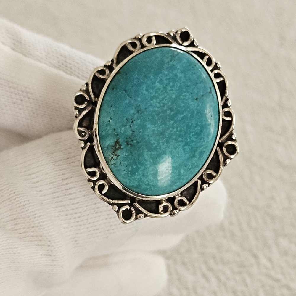 Artisan Turquoise Sterling Silver Ring Sz 7 TGW 13.7